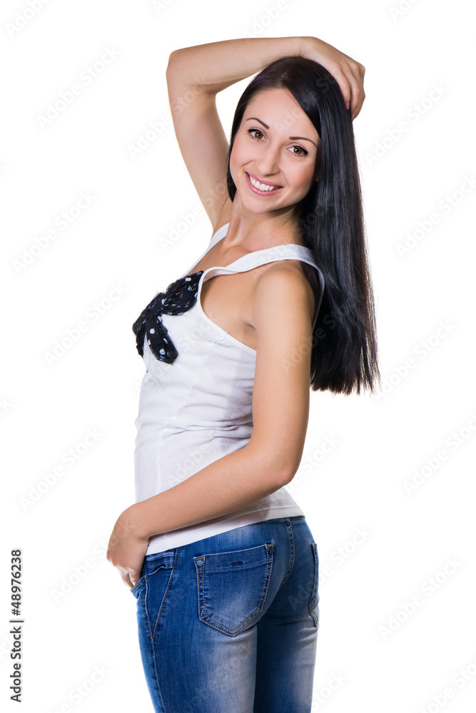 happy woman isolated on white background