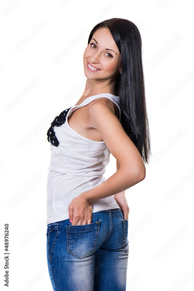 Fototapeta premium happy woman isolated on white background
