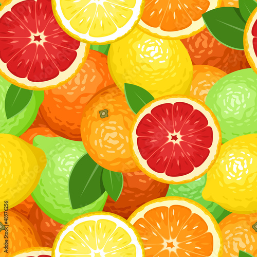 Seamless background with citrus fruits. Vector illustration.
