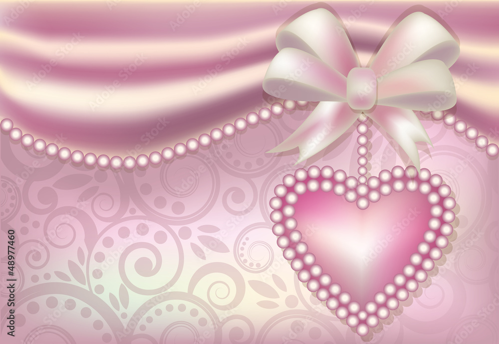 Valentine's Day banner with heart and pearls Valentine's Day banner with heart and pearls