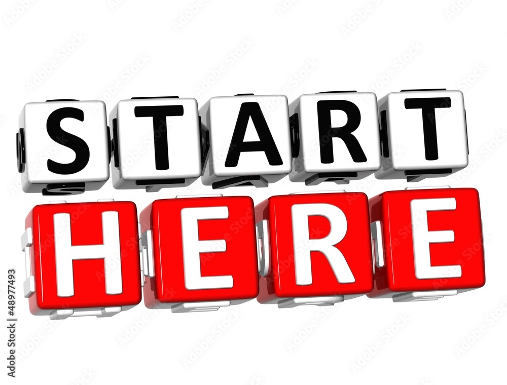 3D Start Here button icon over white background 3D Start Here button icon over white background