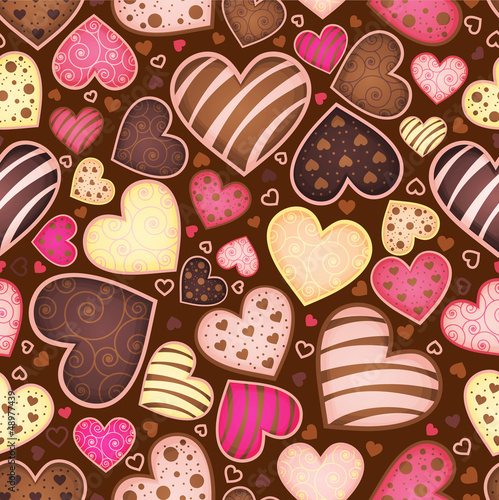 seamless chocolate pattern with sweetmeat in form heart