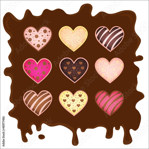 set of the sweetmeats  heart on chocolate