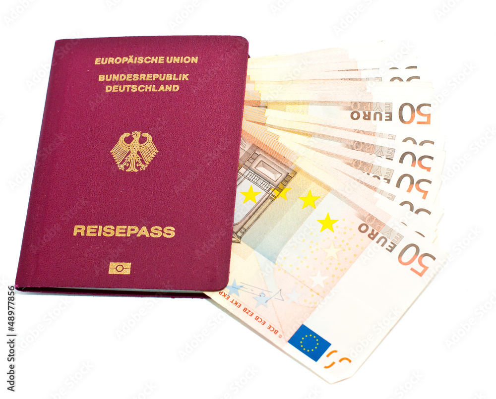 Fototapeta premium International passport with Euro banknotes