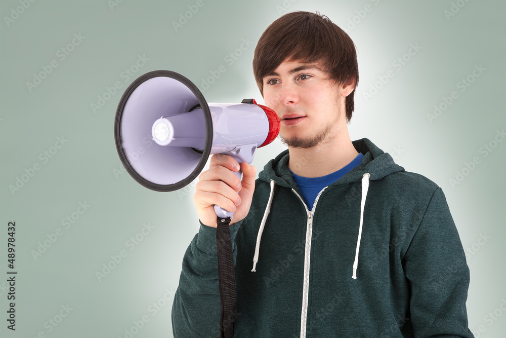 Young man with megaphone Young man with megaphone