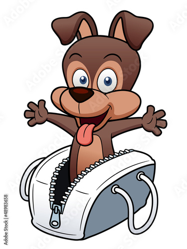 Cute Cartoon Dog Popping Out of a Bag