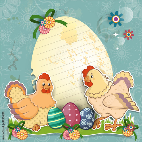Hens with eggs background turchese