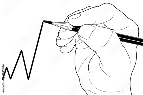 Male hand drawing a chart isolated on white background