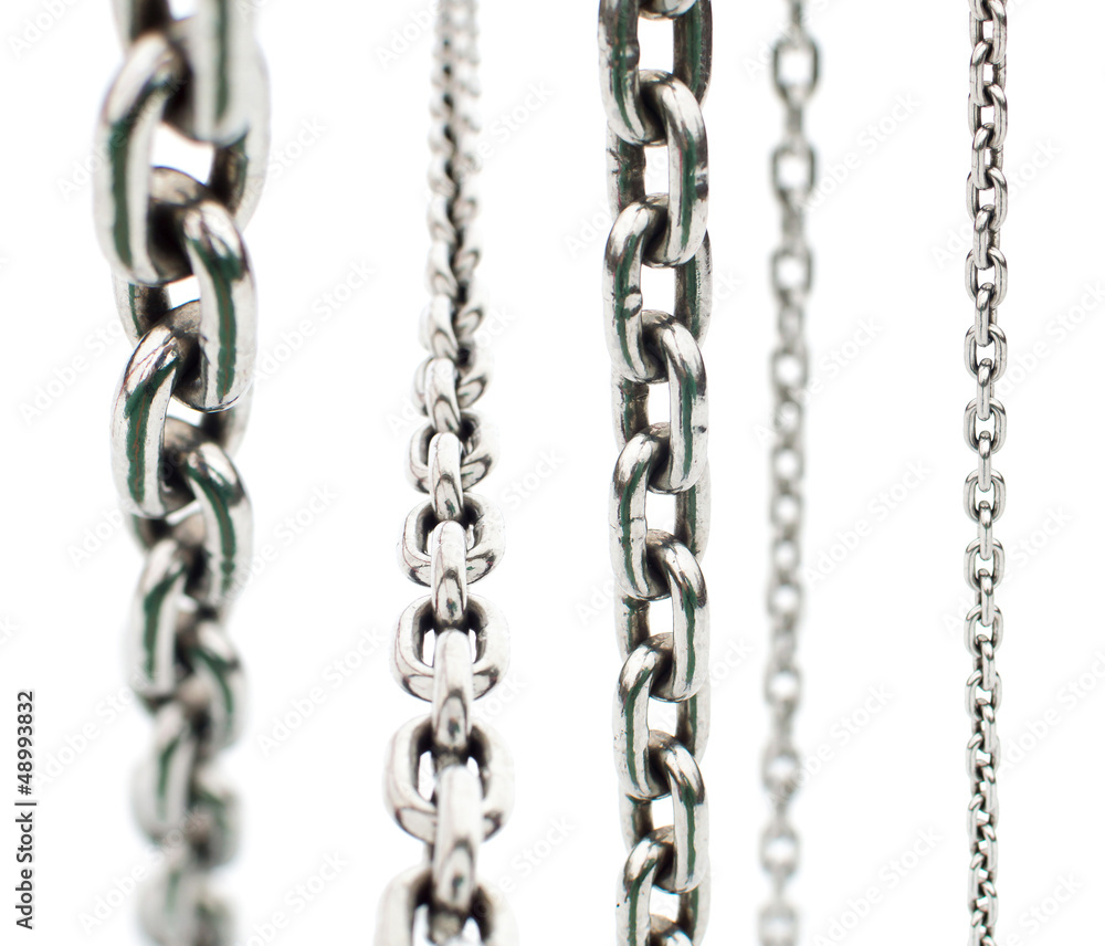set of metal chains isolated on white background set of metal chains isolated on white background