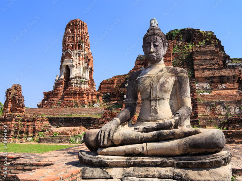 Ancient statue of buddha in wat mahathat temple, Ayutthaya Thail Ancient statue of buddha in wat mahathat temple, Ayutthaya Thail