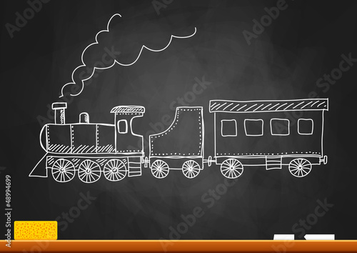 Drawing of train on blackboard