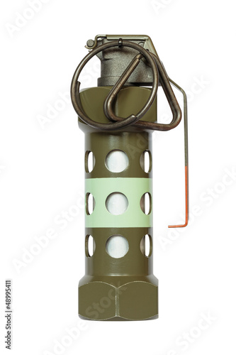 Flashbang grenade isolated on white background photo