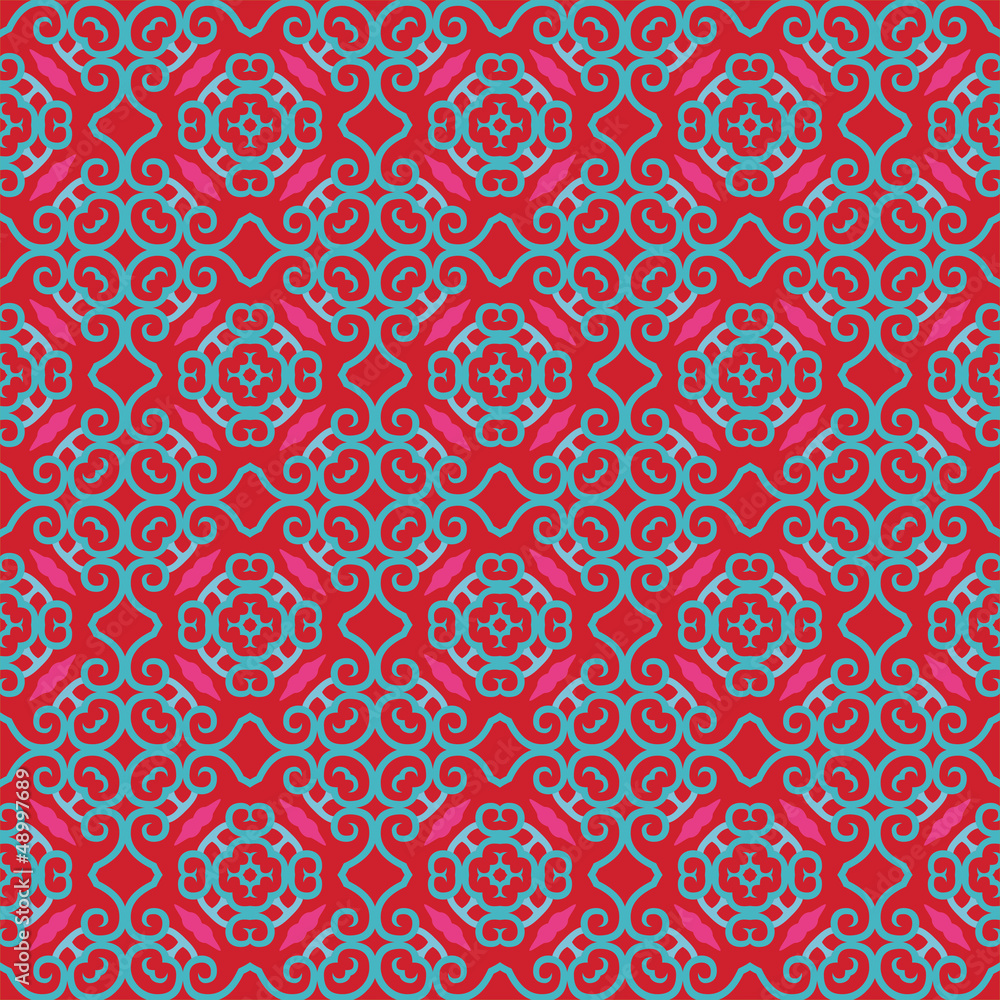 Baroque pattern with swirls on a red background