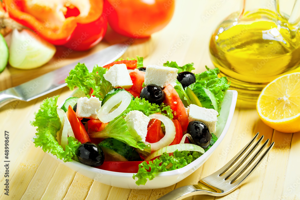 Greek vegetable salad with feta cheese