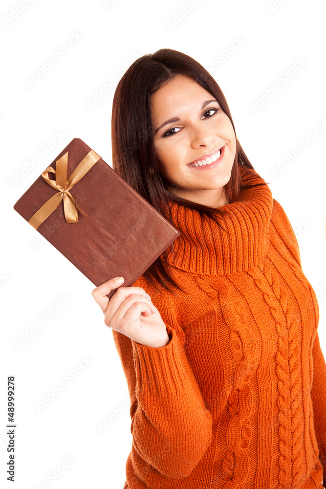 Fototapeta premium Beautiful woman holding a gift
