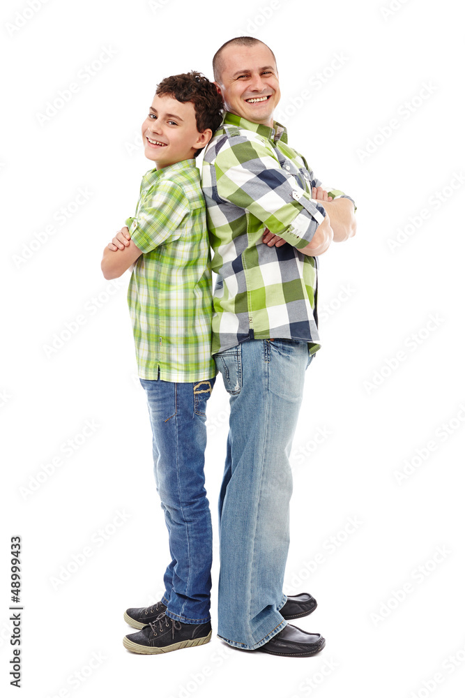 Father and son back to back Father and son back to back