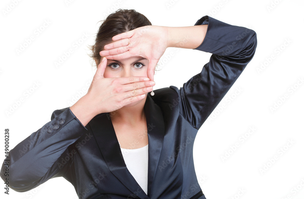 Business woman making a hand frame, isolated Business woman making a hand frame, isolated