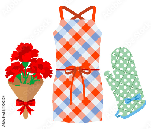 Mother's Day gift, Apron and Kitchen Mittens