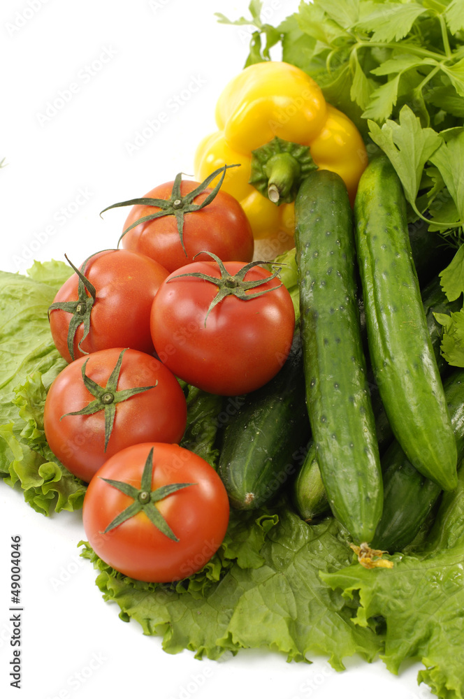 Green cucumber and tomatoes