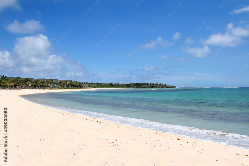 Exotic white sand beach lagoon in Fiji