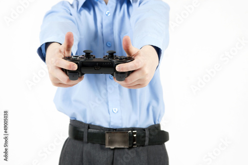 Hands with a joystick for game console