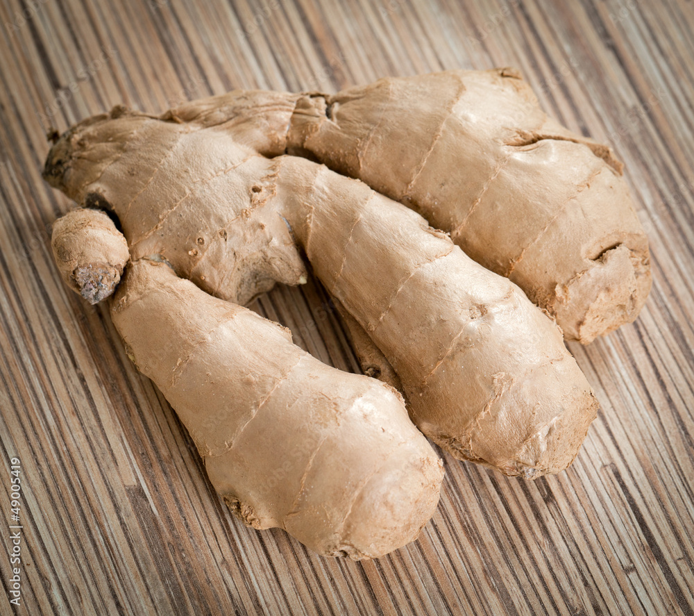 Ginger root on the kitchen table