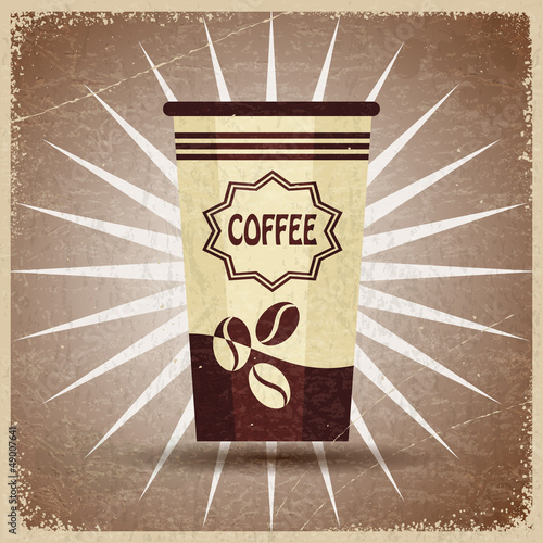 Plastic cup of coffee on a vintage background