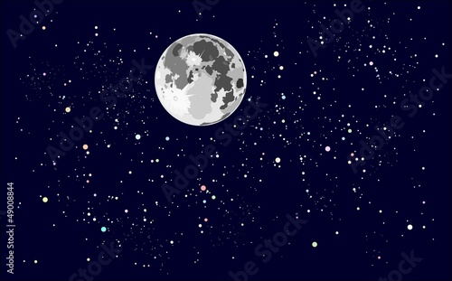 starry night sky and full moon