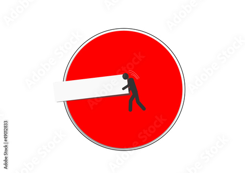 Einfahrt verboten - Mann schiebt Balken aus dem Schild