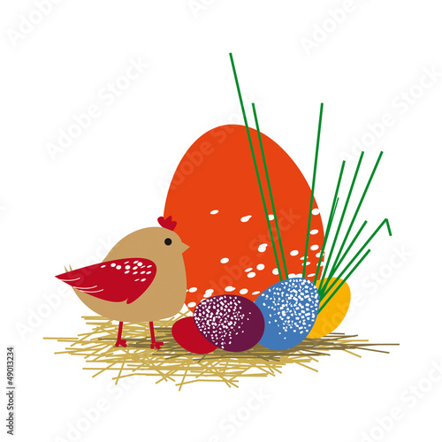 Illustration fetes paques poule oeuf