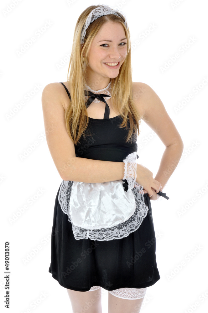 Junge Frau im Haushälterin-Kostüm Stock Photo | Adobe Stock