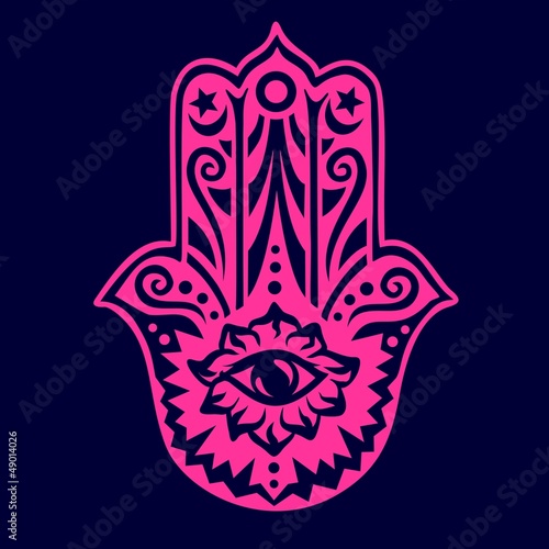 Hamsa Hand, Hand der Fatima, Auge, Schutz Symbol, Amulett, Glücksbringer, Vektor, negativ, isoliert, weißer Hintergrund