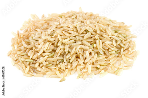 dry rice on white background