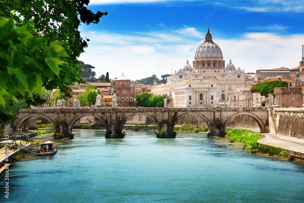 view on Tiber and St Peter Basilica in Vatican