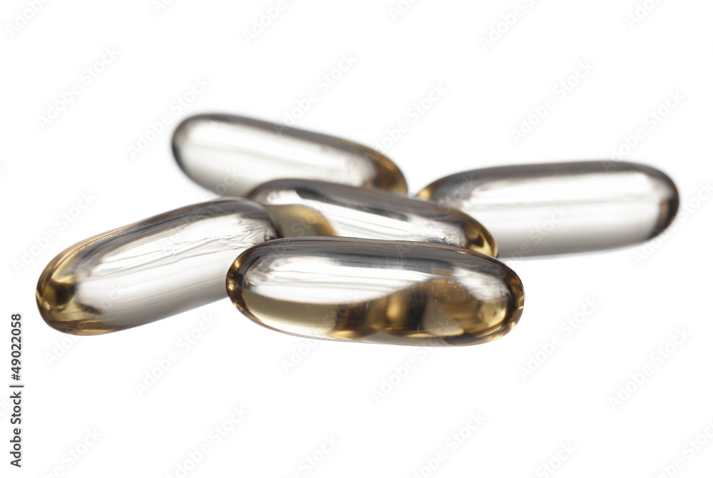 Obraz premium Codliver Oil Pills on White Background.