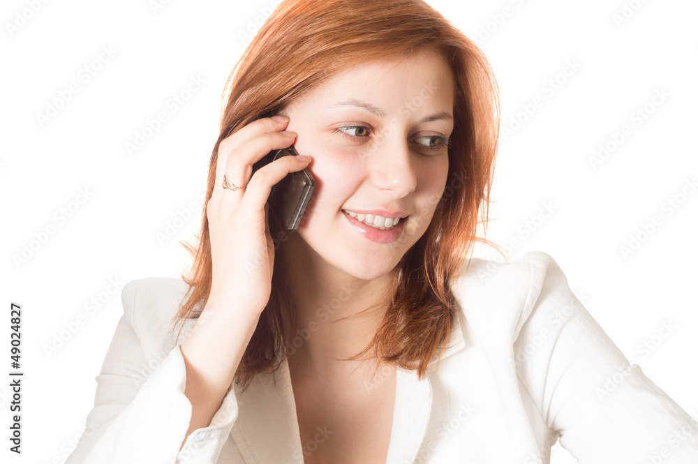 girl with golden hair talking on a mobile phone girl with golden hair talking on a mobile phone