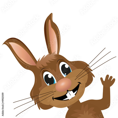 Rabbit looks right and waves a paw