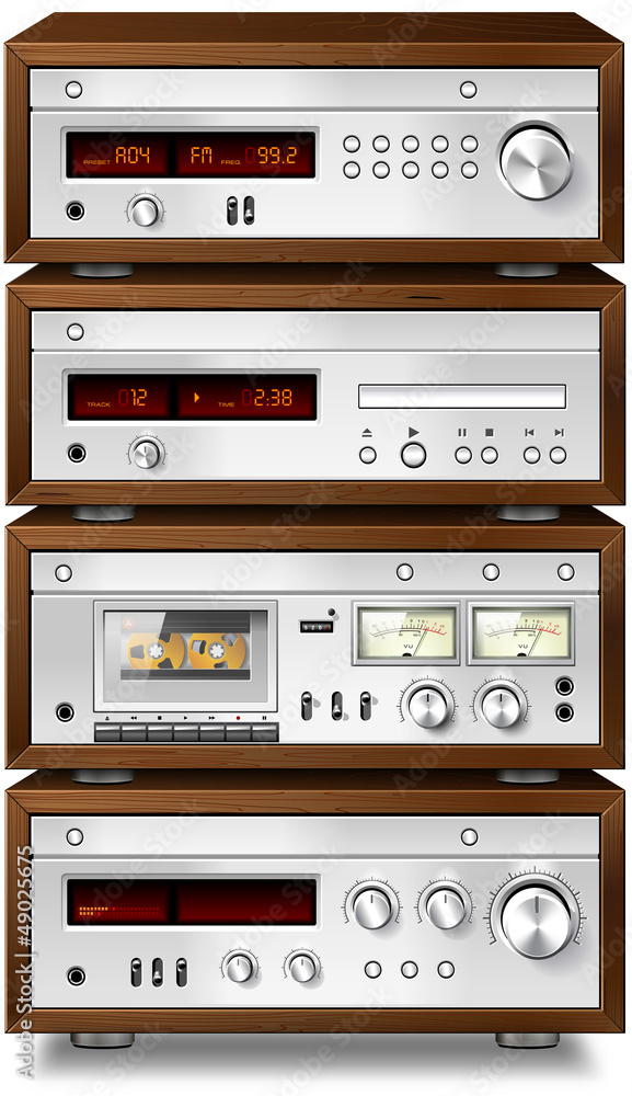 Vintage stereo cassette tape deck recorder CD player tuner ampli - obrazy, fototapety, plakaty 
