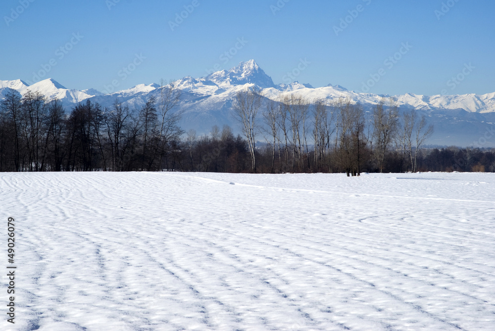 Obraz premium Italy, Piedmont. A view the mountain range of the Cottian Alps