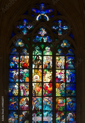 Stained glass inside St. Vitus cathedral