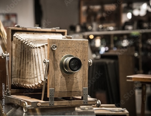 Retro wooden photo camera photo