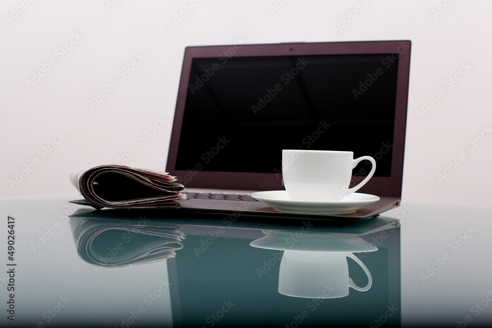 Fototapeta premium Business breakfast at workplace