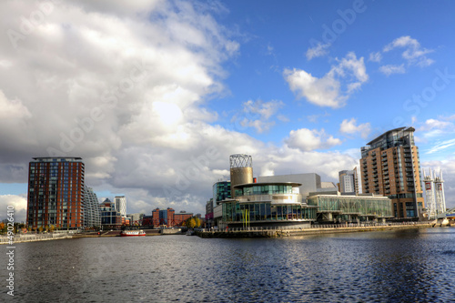 Manchester cityscape at Salford Quays.