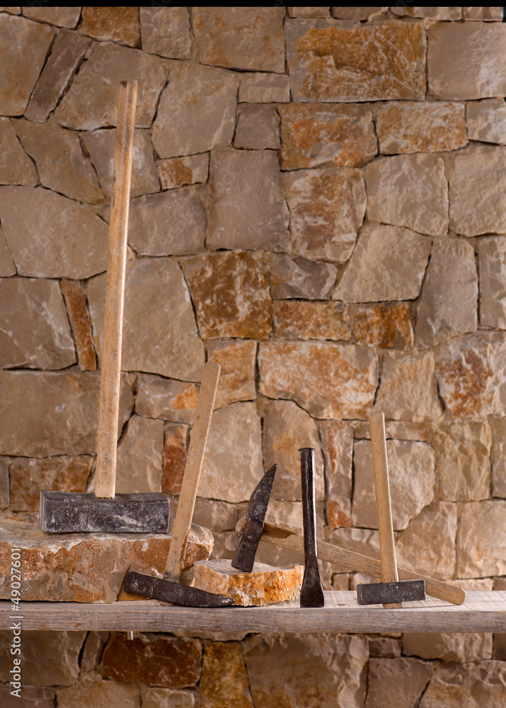 Hammer tools of stonecutter masonry work Stock Photo | Adobe Stock