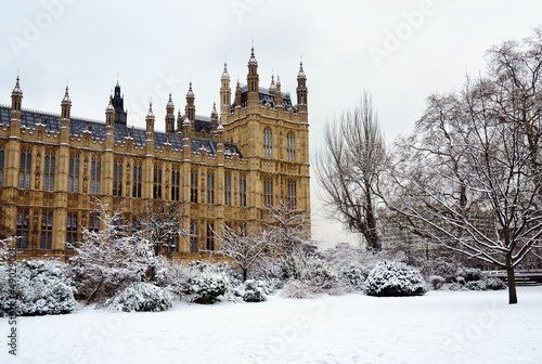House of Parliament & snow, London