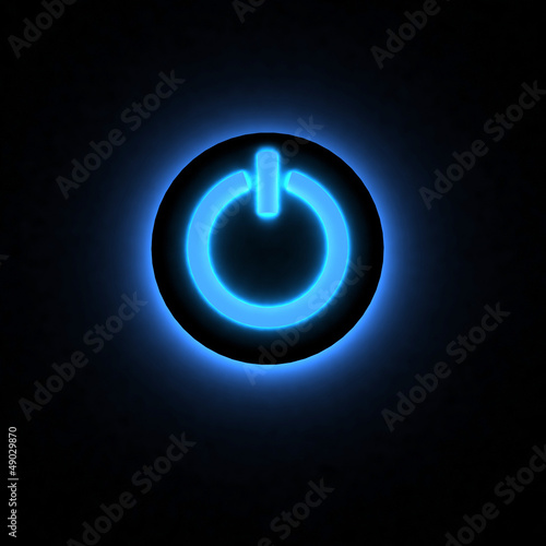 3D power button lighting in darkness.