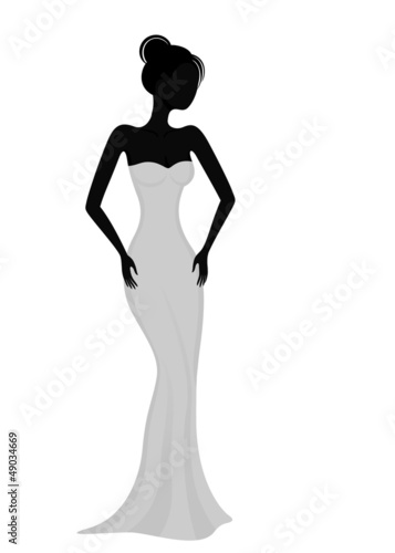 Silhouette of a girl in white evening dress