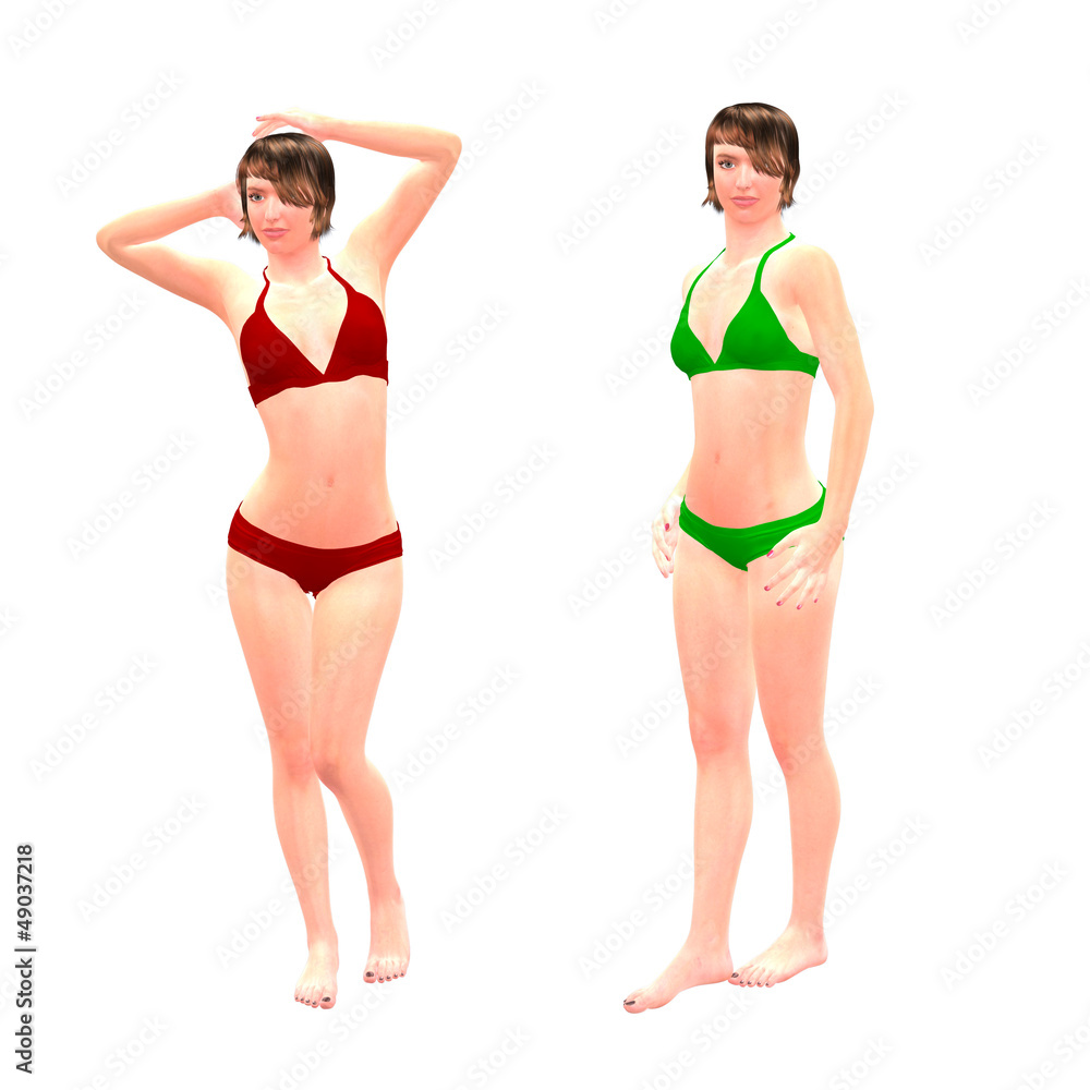 3d girls in red and green bikini 3d girls in red and green bikini