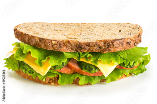 Sandwich with ham on white background