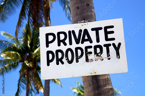 Private Property sign on a beach on tropical island, Philippins photo